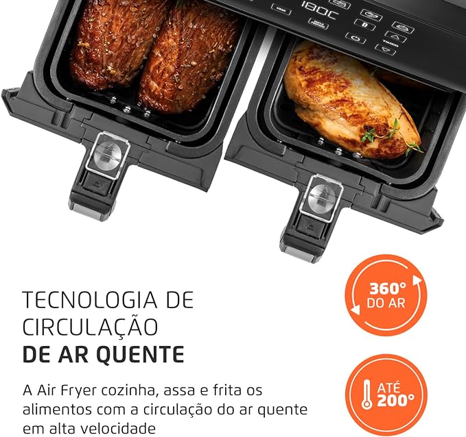 Fritadeira Air Fryer Dual Duplo Cesto 8L, Mondial